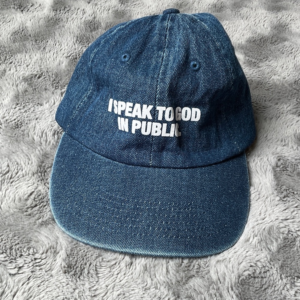 Kids Denim Cap with "I Speak to God in Public" Embroidery - Blue